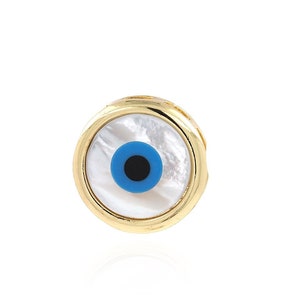 Shell Charm, Eye Charm, 18K Gold Filled Round Pendant,Evil Eye Necklace, Micropavé CZ Shell Necklace, DIY Jewelry Supplies, 18.5x18.5x6mm