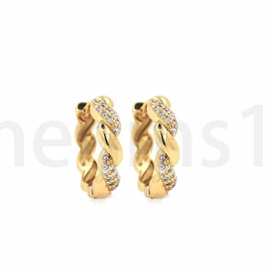 1 Pair, Micropavé CZ 18K Gold Filled Round Earrings, Twisted String Earrings, Chain Earrings, Gift for Her, 15.5x16.5x3.5mm