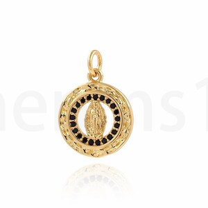 Enamel Charm, 18K Gold Filled Virgin Pendant,Zircon Charm, Religious Necklace, Figure Pendant, DIY Jewelry Supplies, 19x14x2.3mm
