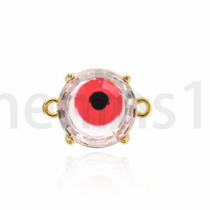 Circular Connector, Micropavé CZ Evil Eye Charm, 18K Gold Filled Enamel Connector, Eye Charm, DIY Jewelry Supplies, 12x16.5x6.5mm