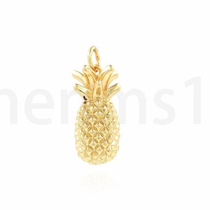 Colgante de piña, dije de piña chapado en oro de 18 quilates, collar de piña, colgante de fruta, collar de fruta, dije de comida, suministros de joyería DIY, 9 x 21 x 9 mm