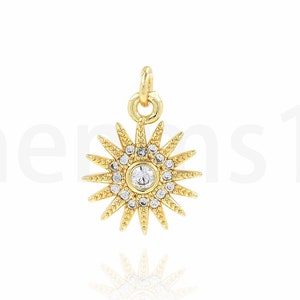 Sun Pendant, 18K Gold Filled Sun Charm, Sun Charm, Sun Jewelry,Micropavé CZ Sun Necklace, DIY Jewelry Making Supplies,12x16x2.3mm