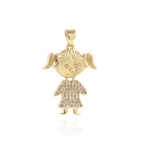Kids Charm, 18K Gold Filled Happy Girl Pendant, Girl Pendant, Micropavé CZ Kids Pendant, Girl Charm, DIY Jewelry Supplies, 29x19x3.5mm