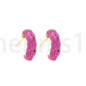 Moon Stud Oorbellen, Micropavé CZ Emaille Oorbellen, 18K Goud Gevulde Gebogen Oorbellen, Maan Sieraden, DIY Sieraden Benodigdheden, 25x19x5.5mm