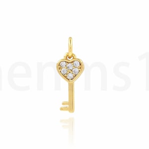 Hart sleutel hanger, kerk sleutel, hart sleutel charme, 18K Gold Filled sleutel ketting, sleutel sieraad, hoofdsleutel hanger, doe-het-zelf sieraden benodigdheden,5x14x1.2mm