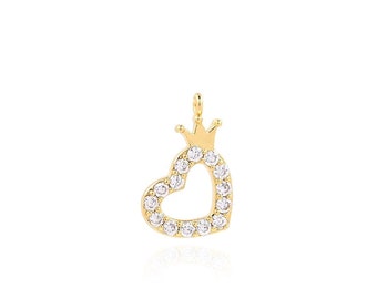 18K Gold Filled Love Charm,Love Pendant, Heart Crown Charm, Micropavé CZ Heart Pendant, Gift For Her, DIY Jewelry Supplies,18x11.5x2.2mm