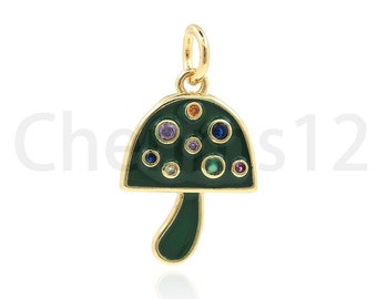 Micropavé CZ Enamel Mushroom Pendant, Enamel Charm, Mushroom Necklace,18K Gold Filled Mushroom Charm,DIY Jewelry Making Supplies,20x11x2.3mm