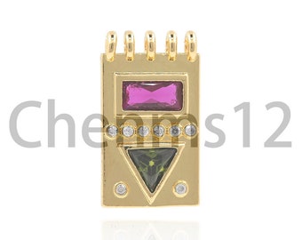 Pendentif calendrier, collier carré avec pierres précieuses plaquées or 18, collier pour carnet de notes, breloque pierres précieuses CZ micropavées, articles de bijouterie DIY, 22,5 x 13 x 3,2 mm