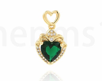Encanto de corazón, colgante de corazón inflado, collar de amor, colgante de corazón de gelatina relleno de oro de 18 quilates, encanto de amor, suministros de joyería DIY, 12x21x6.5mm