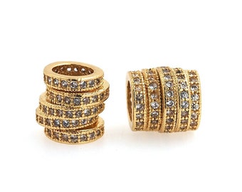 Micropavé CZ Large Hole Cylindrical beads,Barrel beads,18K Gold Filled Round Spacer Beads,DIY Bracelet Necklace Supplies,9x9x9mm