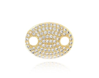 Micropavé CZ Oval Connectors 18K Gold Filled Oval Jewelry , Geometric Connector Jewelry , DIY Jewelry Making Supplies, 16.2x12.4x2.2mm
