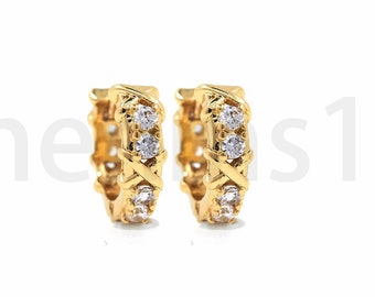 1 paire,Boucles d'oreilles percées en micropavé CZ, Boucles d'oreilles rondes en or 18 carats,Charme de boucle d'oreille, Cadeau pour elle,Accessoires pour la fabrication de bijoux DIY,10,5x11,5x3,5 mm