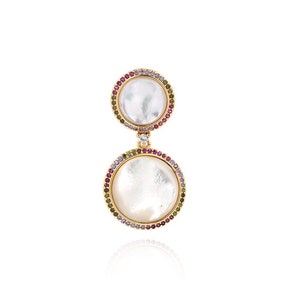 Pearl Pendant, Round Necklace, 18K Gold Filled Puffed Charms, Round Charms, DIY Jewelry Supplies, 34.5x18x4mm