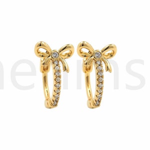Orecchini traforati in oro 18K, orecchini a fiocco, gioielli con arco Micropavé CZ, orecchini rotondi, forniture per gioielli fai-da-te, 14x13x10mm