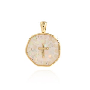 Dainty Cross Pendant, 18K Gold Filled Round Pendant, Enamel Cross Pendant, Christian Pendant, DIY Jewelry Supplies, 18x14x3mm