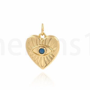 18K Gold Filled Eye Pendant, Micropavé CZ Heart Necklace, Heart Pendant, Evil Eye Charm,Eye Charm,DIY Jewelry Making Supplies,18.3x14x3mm