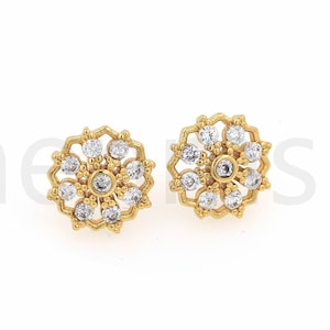 18K goud gevulde bloem oorbellen, sneeuwvlok oorbellen, micropavé CZ ronde oorbellen, doorboorde oorbellen, DIY sieraden maken benodigdheden, 15,5x15,5 mm