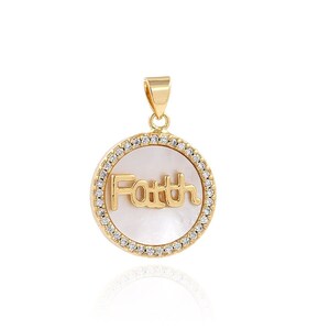 Pingente de gordura preenchido com ouro 18K, colar de concha redonda, colar de carta, pingente de carta micropavé CZ, suprimentos para fazer joias DIY, 25x18,5x4mm