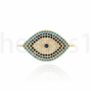 Connector Charm, Evil Eye Connector, Micropavé CZ Eye Connector, 18K Gold Filled Evil Eye Charm, DIY Jewelry Making Supplies, 15.5x29x3mm