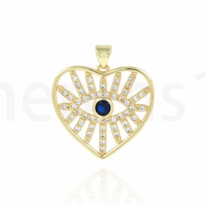 Demon Eye Charm,  Heart Pendant,Micropavé CZ Dainty Love Charm , 18K Gold Filled Heart Eye Necklace, DIY Jewelry Supplies, 26x29x3mm