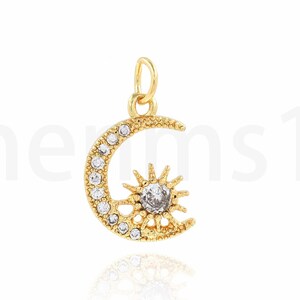 Micropavé CZ Moon Necklace, Moon Sun Pendant, Sun Charm, 18K Gold Filled Sun Charm, DIY Jewelry Making Supplies,11x19.5x2.5mm