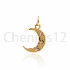 Crescent Charm, Moon Pendant, Micropavé CZ Crescent Necklace, 18K Gold Filled Moon Charm,DIY Jewelry Supplies,16x9.5x1.5mm