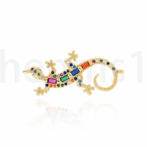 Connettore geco, connettore animale Micropavé CZ, ciondolo geco, gioielli geco riempiti in oro 18K, forniture per gioielli fai-da-te, 14,5x34x2,8 mm
