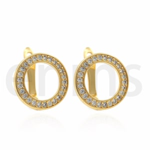 Round Stud Earrings, 18K Gold Filled Disc Earrings, Cutout Stud Earrings, Micropavé CZ Cutout Stud Earrings, Minimalist Style, 17x14x10mm
