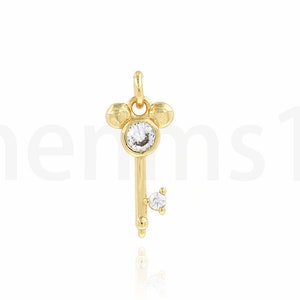 Sleutel Hanger, Gouden Sleutel Charme, Sleutel Ornament, Micropavé CZ Sierlijke Sleutel Hanger, 18K Goud Gevulde Sleutel Ketting, DIY Sieraden Benodigdheden,6.5x16.5x2mm