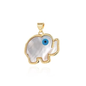 Shell Elephant Pendant,Micropavé CZ Elephant Charm, 18K Gold Filled Wildlife Necklace,Wildlife Charm,DIY Jewelry Making Supplies,25x22.5x3mm