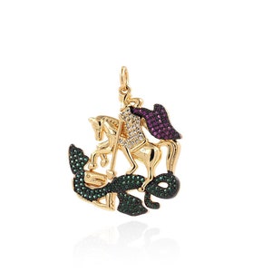 Grim Reaper Pendant, Horse Necklace, Micropavé CZ Grim Reaper Necklace, 18K Gold Filled Knight Charm, DIY Jewelry Supplies, 35.5x29.5x4.5mm