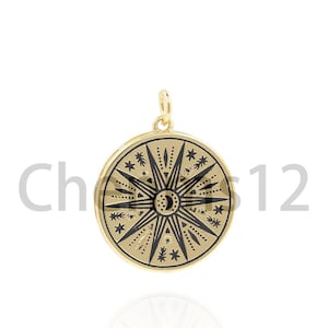 Round Pendant, 18K Gold Filled Coin Pendant,  Sun Pendant, Crescent Moon Charm, Star Pendant, DIY Jewelry Supplies, 25x19.5x3mm