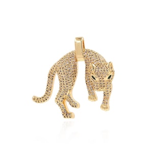 Leopard Necklace, Feline Charm, Leopard Charm, 18K Gold Filled Wildlife Necklace, Animal Charm, DIY Jewelry Supplies, 34x38x7.5mm