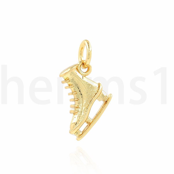 Skate Shoe Pendant, 18K Gold Filled Sports Charm, Hockey Necklace, Shoe Charm, 3D Shoe Necklace, DIY Jewelry Supplies, 10x16.5x3mm