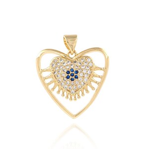 18K ゴールドフィルド ハートアイネックレス、悪魔の目チャーム、ハートペンダント、マイクロパヴェ CZ チャームアイ、DIY ジュエリー用品、25x21.5 x 4 mm
