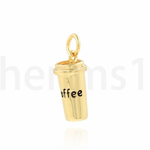 Cup hanger, koffie charme, 18K goud gevulde cup ketting, koffie cup hanger, emaille charme, tekst ketting, DIY sieraden benodigdheden, 7x18x7mm