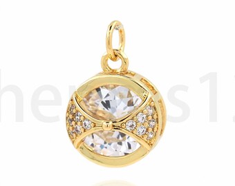Colgante redondo relleno de oro de 18 quilates, collar redondo con micropavé de circonitas cúbicas, regalo para ella, accesorio para hacer joyas DIY, 14,5 x 9,5 x 7 mm