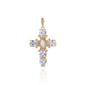 Micropavé CZ Christian Necklace, 18K Gold Filled Cross Charm, Religious Necklace, Cross Pendant, DIY Jewelry Making Supplies,50x27x6mm