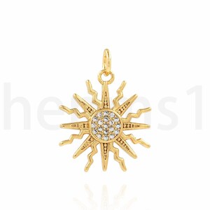 Micropavé CZ Sun Necklace, Sun Charm, 18K Gold Filled Sun Charm, Sun Pendant, DIY Jewelry Making Supplies, 17x21.5x1.8mm