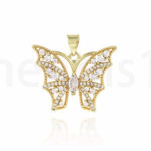 Insect Necklace,Micropavé CZ Flying Charms, Butterfly Charm,18K Gold Filled Butterfly Pendant,DIY Jewelry Making Supplies,25.5x23.5x3.5mm