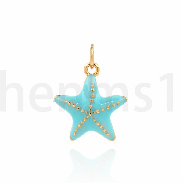 Ocean Charm, Pentagram Enamel Pendant, 18K Gold Filled Starfish Pendant, Starfish Charm,Enamel Pendant, DIY Jewelry Supplies,20x15x3.5mm