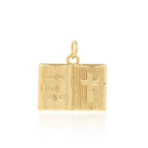 Bible Pendant, Book Charm, 18K Gold Filled Knowledge Necklace,Religious Charm,Dainty Cross Necklace,DIY Jewelry Supplies, 18.5x19x3mm
