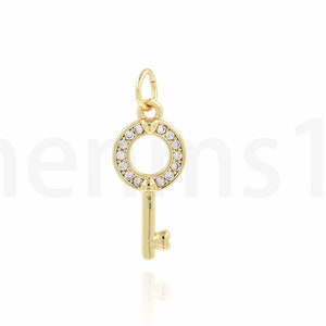 Gold Key Charm, Key Ornament, Micropavé CZ Dainty Key Hanger, Key Hanger, 18K Gold Filled Key Ketting, DIY Sieraden Benodigdheden,8.3x21x1.2mm