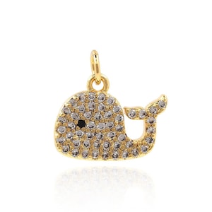 Whale Pendant, Blue Whale Pendant, Micropavé CZ Sea Life Pendant, 18K Gold Filled Whale Charm, DIY Jewelry Making Supplies, 12.2*12.3*1.8mm