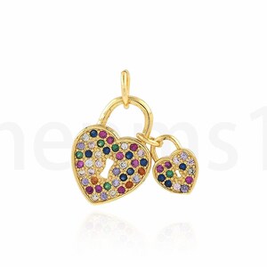 Ciondolo di blocco del cuore, 18K Gold Filled Lock Charm, Love Charm, Love Lock Charm, Collana d&#39;amore, Forniture di gioielli fai da te, 16x17x1.5mm