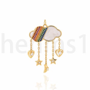 Tassel Pendant, Micropavé CZ Cloud Necklace,18K Gold Filled Enamel Charm, Moon Charm, DIY Jewelry Making Accessory,43x26.5x1.7mm