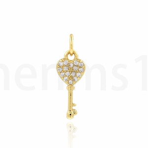 18K goud gevulde sleutel ketting, hart sleutel hanger, kerk sleutel, hart sleutel charme, ornament Master sleutel hanger, DIY sieraden benodigdheden,6.5x18.5x1.5mm