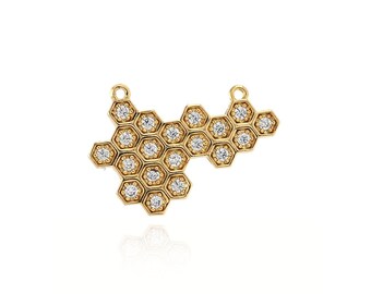 Colgante de panal relleno de oro de 18 quilates, dijes de panal con micropavé de circonitas, joyería de panal, suministros para hacer joyas DIY (16,5 x 24,3 x 2,2 mm)