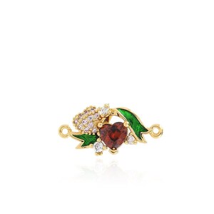 18K Gold Filled Flower Connector, Heart Connector, Micro Pavé CZ Plant Connector, Love Connector, DIY Jewelry Supplies, 9.2x19.5x3.5mm