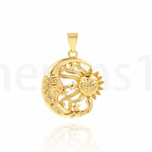 Micropavé CZ Moon Necklace, Moon Sun Pendant, Sun Charm, 18K Gold Filled Sun Charm, DIY Jewelry Making Supplies,19x26x3.5mm